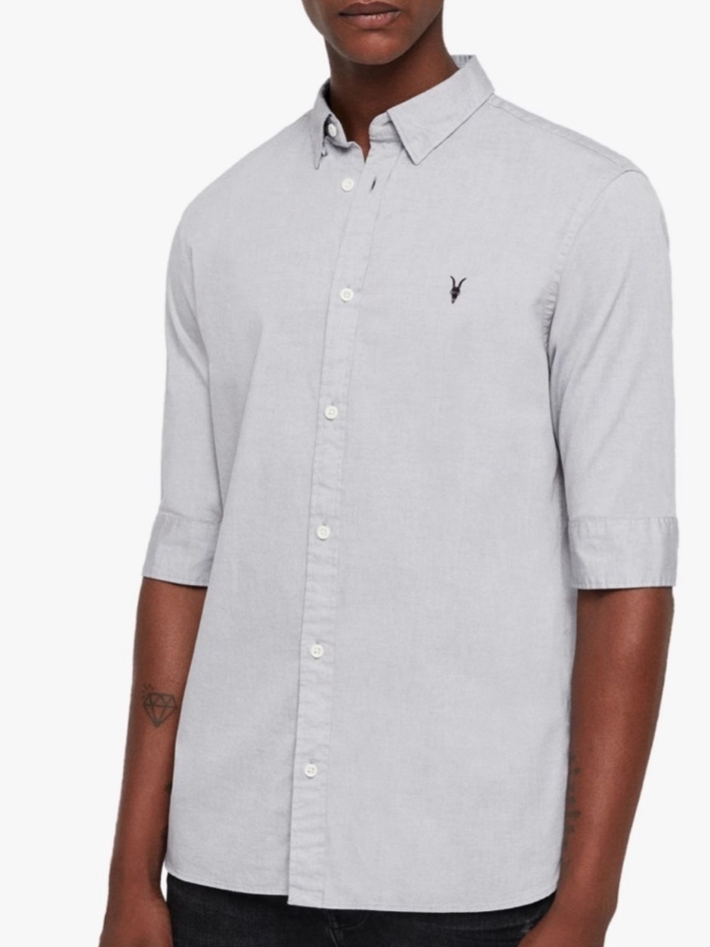 All Saints Gray Redondo Half Sleeve Cotton Button Down Shirt M